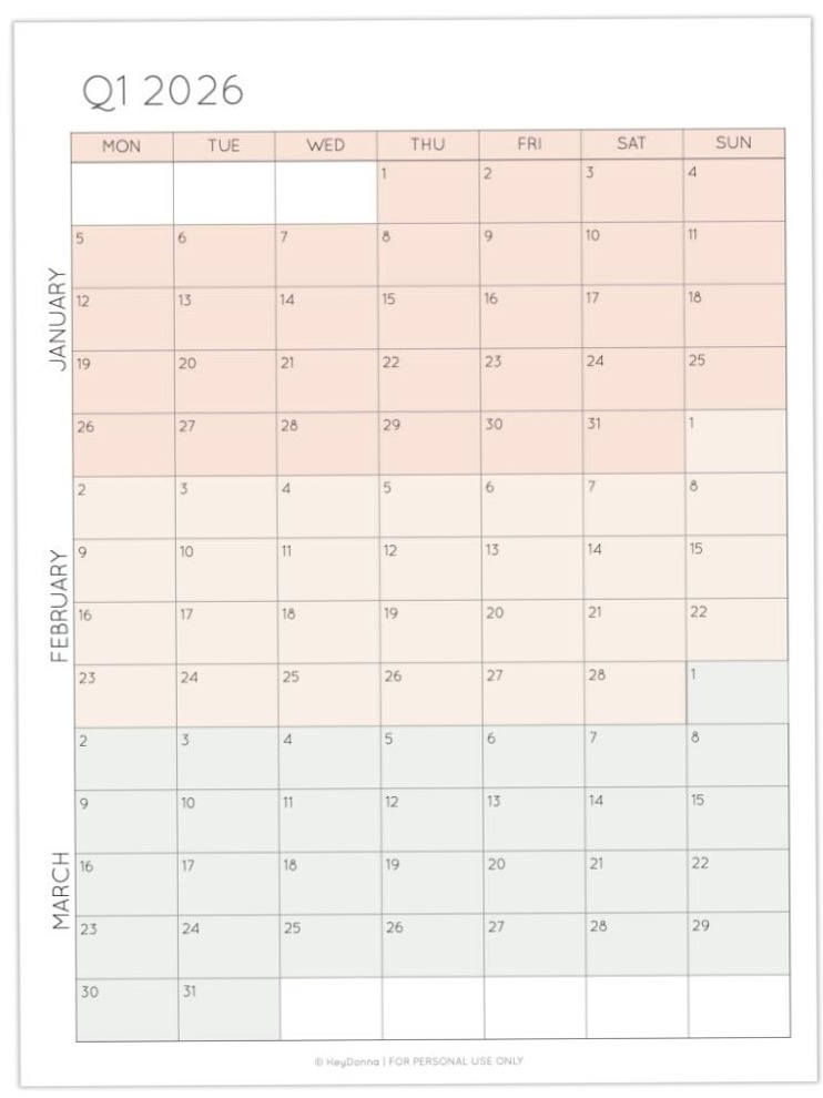 💌 🌸 2026 3-Month Quarterly Calendar Printables Free | stay inspired all year long