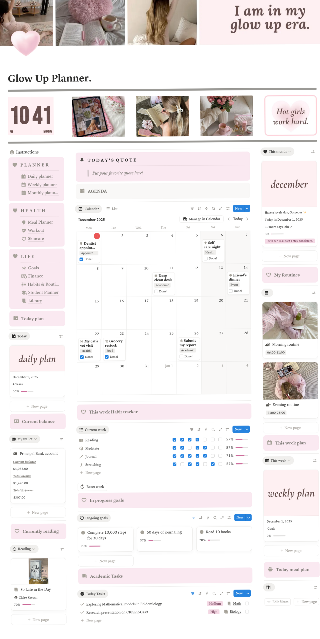 2026 Glow Up Planner | Aesthetic Notion Template for That Girl Era — 📅 📌 only tool for life admin