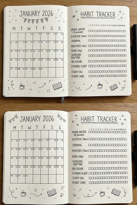 🌈 🎨 2026 January Habit Tracker Spread — Digital Design | no-stress tracker