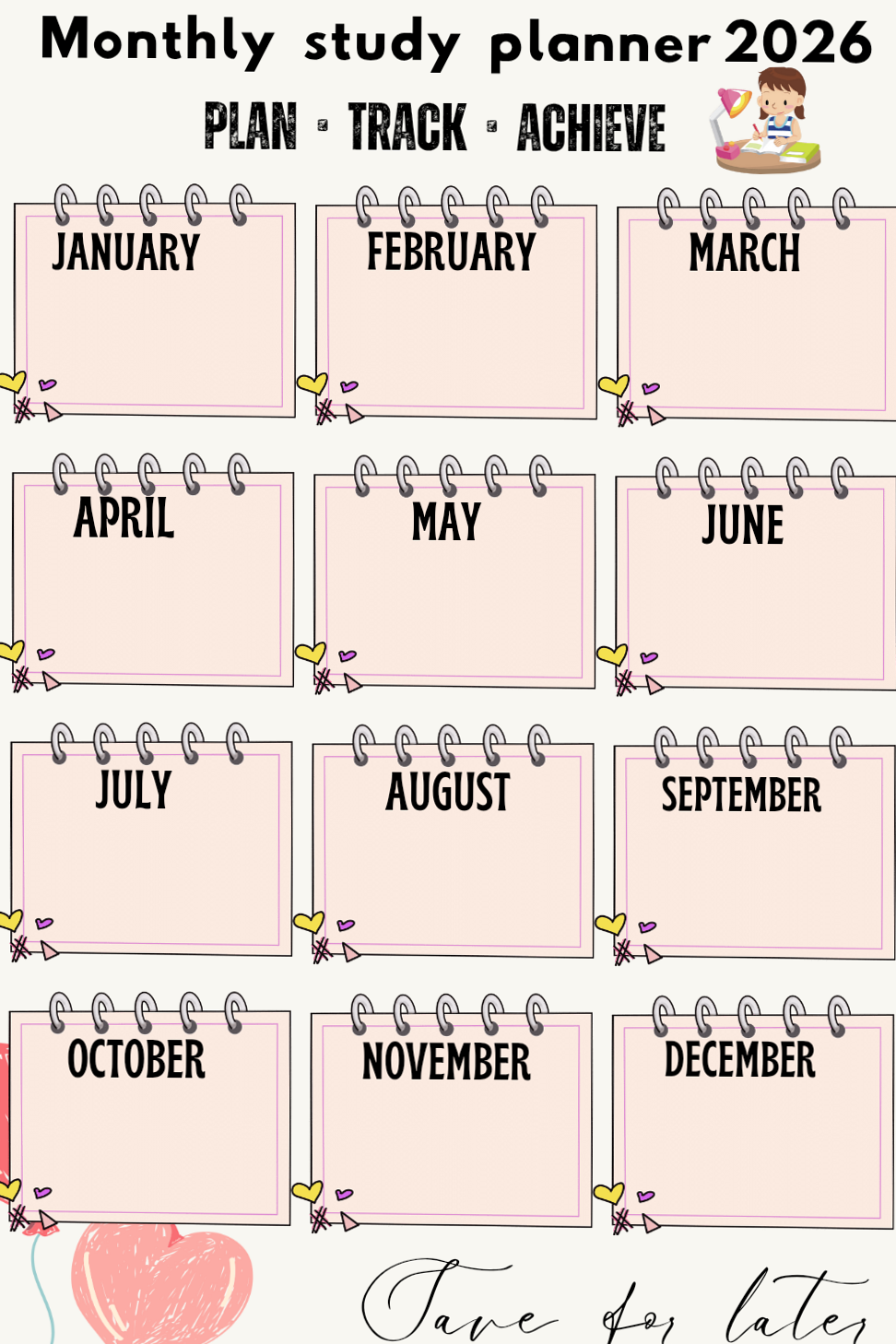 2026 Monthly Study Planner for Students — 💌 💍 romanticize your routine