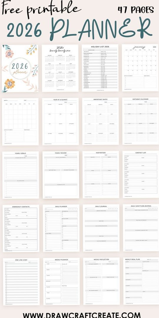 2026 Planner Printable — 47 Pages Free Download — 🎀 ✨ stay inspired all year long