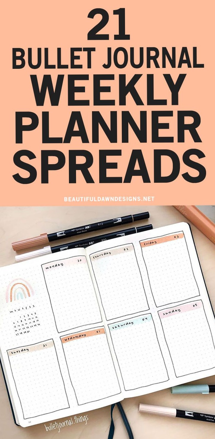 🖌️ 🎨 21 Bullet Journal Weekly Planner Ideas | stay inspired all year long