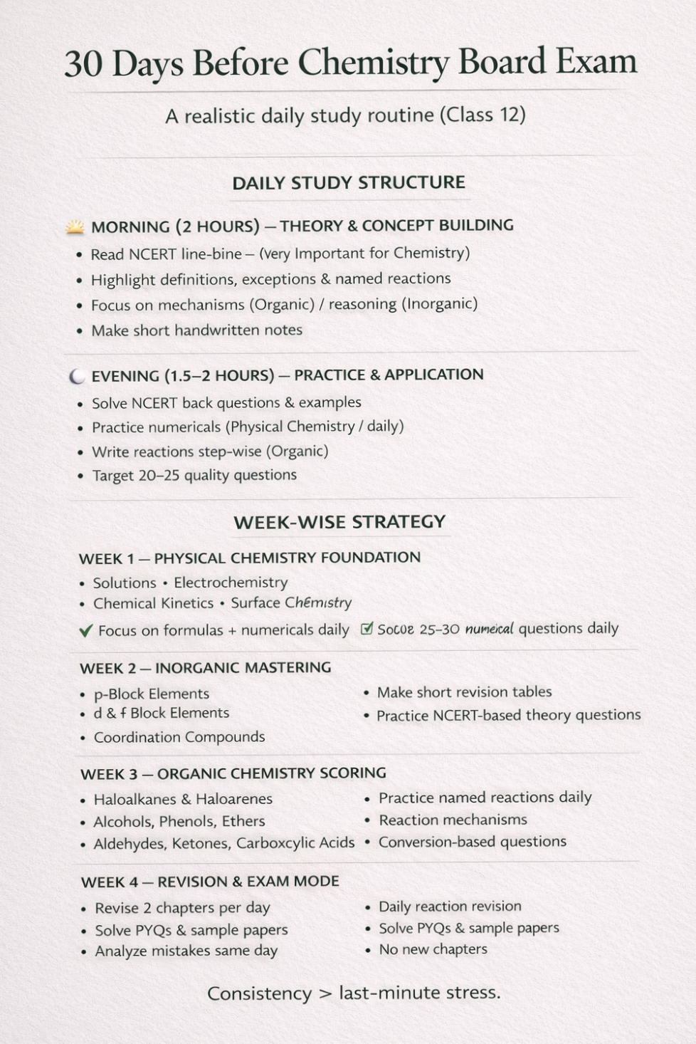 📅 🖇️ 30 Days to Chemistry Board Exam Success | Class 12 Study Plan | stay inspired all year long