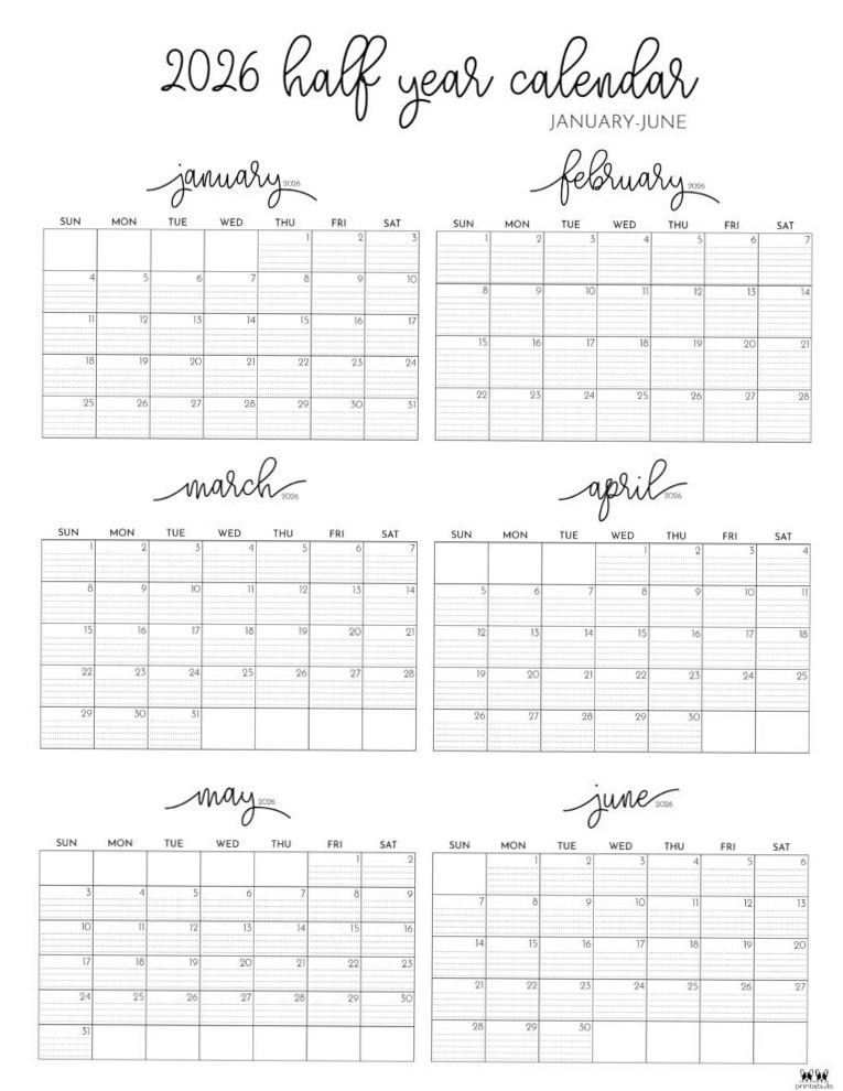 6-Month Calendars 2026 | 40 Free Printabulls — 🕯️ ☁️ dream life manifestation