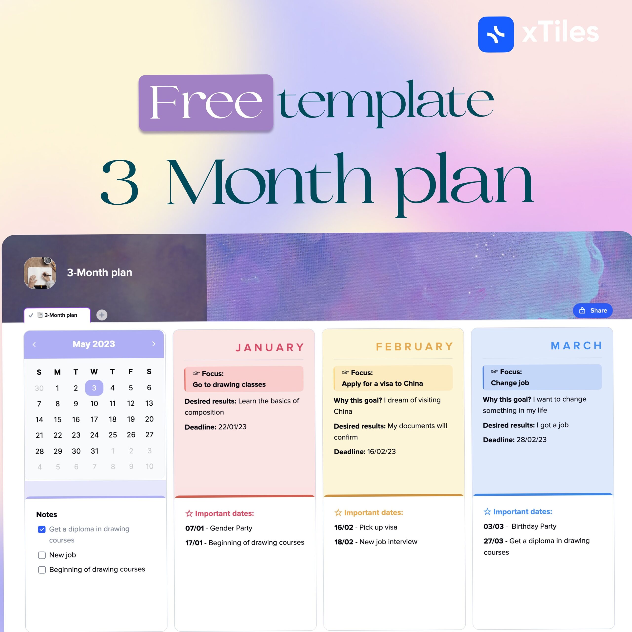 🖌️ 🌈 90-Day Plan Template | 3 Month Goal Planner ✨ | dream life manifestation