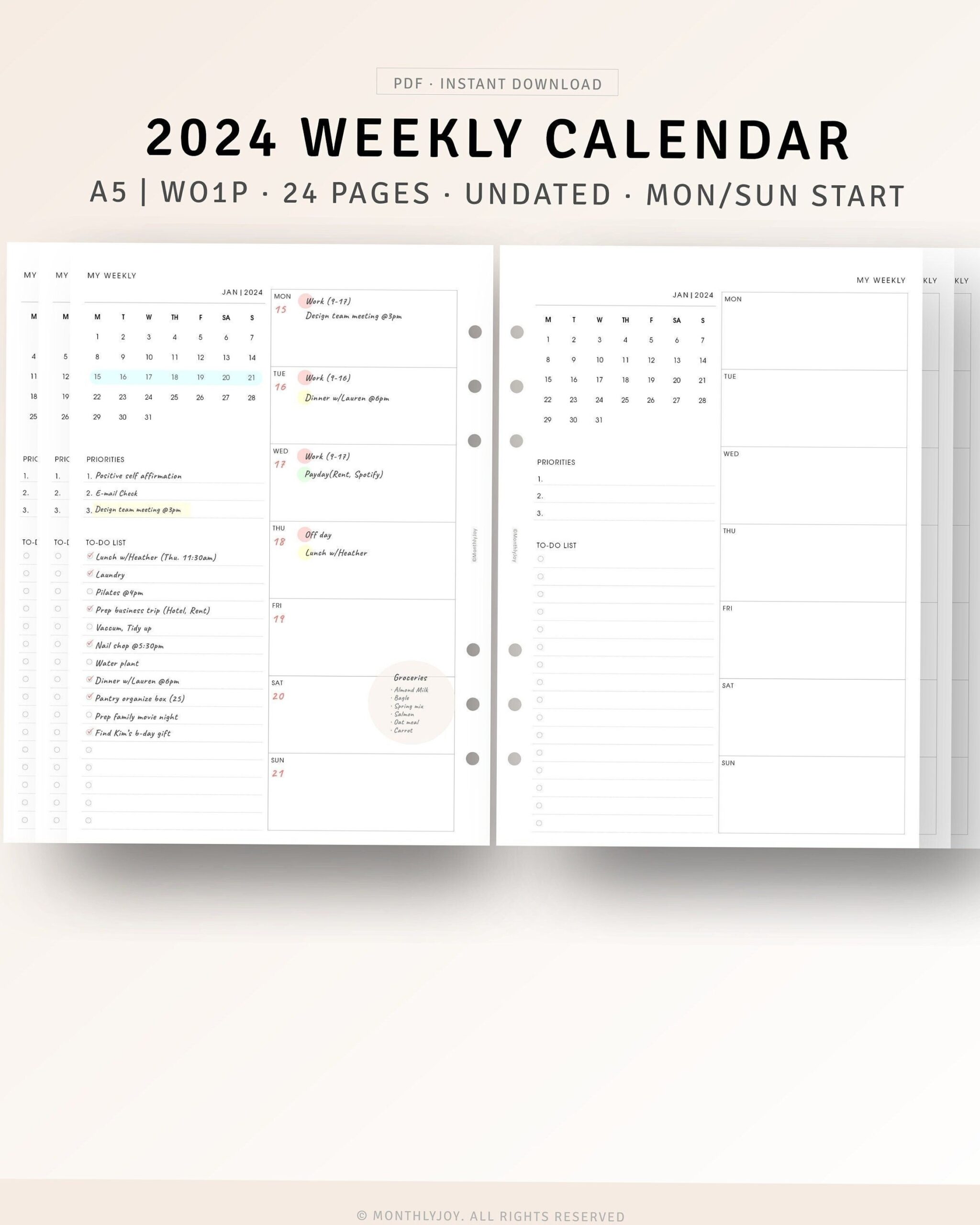 🎨 🎨 A5 Inserts | 2024 Weekly Planner PDF Refill for Work & Life | secret to staying productive