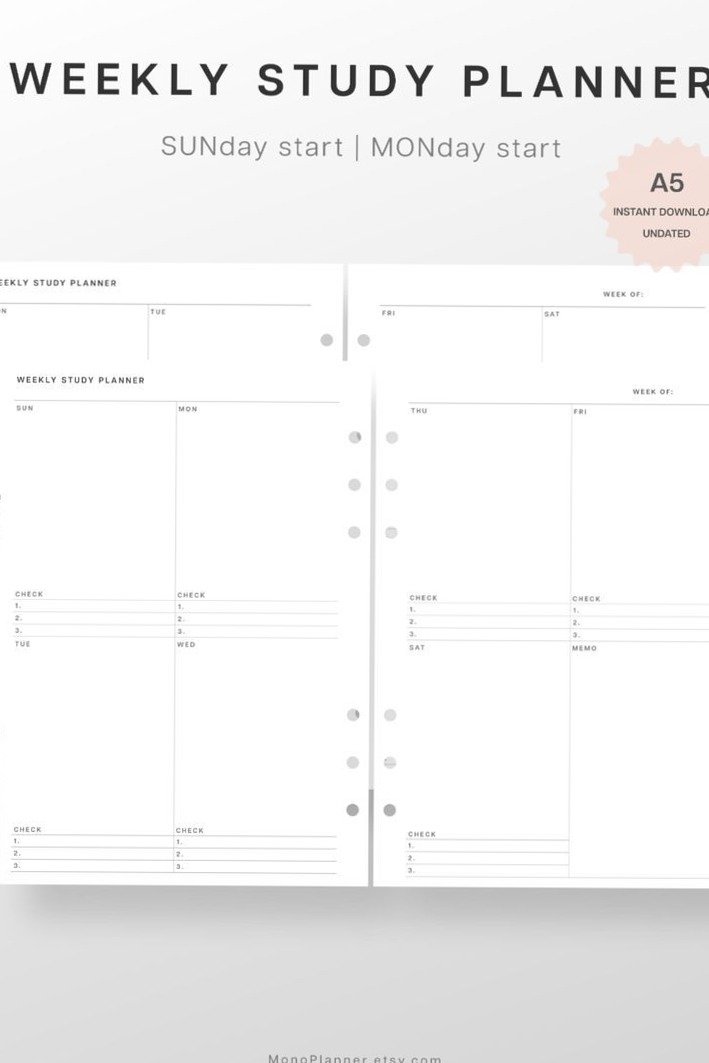 🍰 💌 A5 Weekly Study Planner | Undated PDF + Daily Check Template | stay inspired all year long