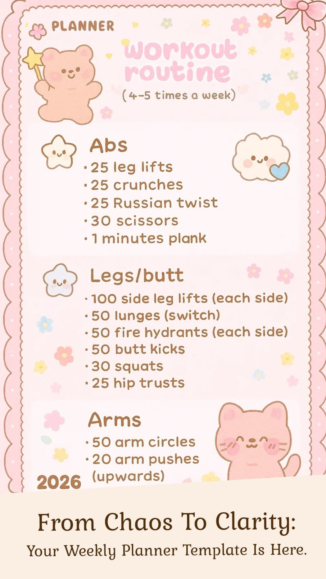 Adorable Weekly Workout Planner for Fitness Goals — 📌 📊 romanticize your routine