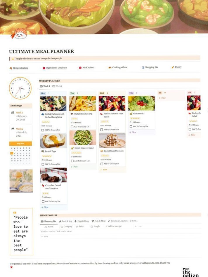 💍 🥂 Anime Notion Meal Planner: Ultimate Template for Digital Design & Creative Planning | only tool for life admin