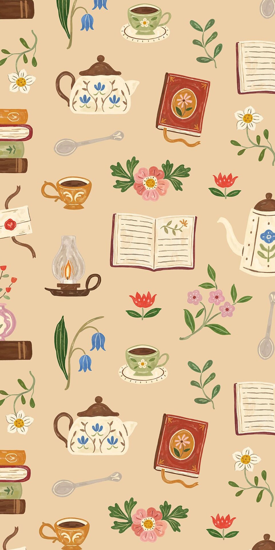 📌 🖇️ Antique Flowery Books & Tea Pattern Design | dream life manifestation