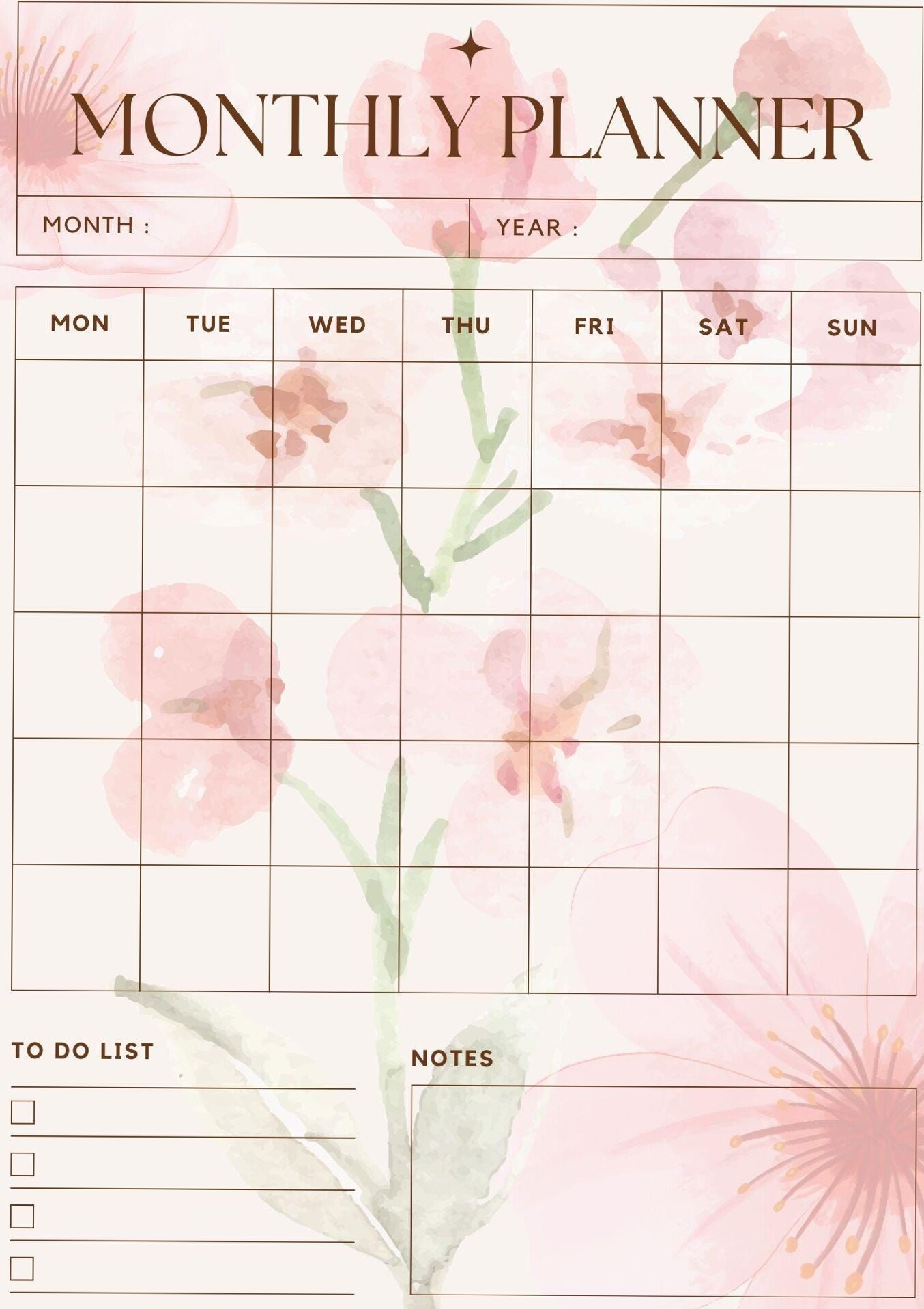 Ästhetischer Blumen Monatsplaner & Tagesessen-Organizer — 💎 🪄 stay inspired all year long