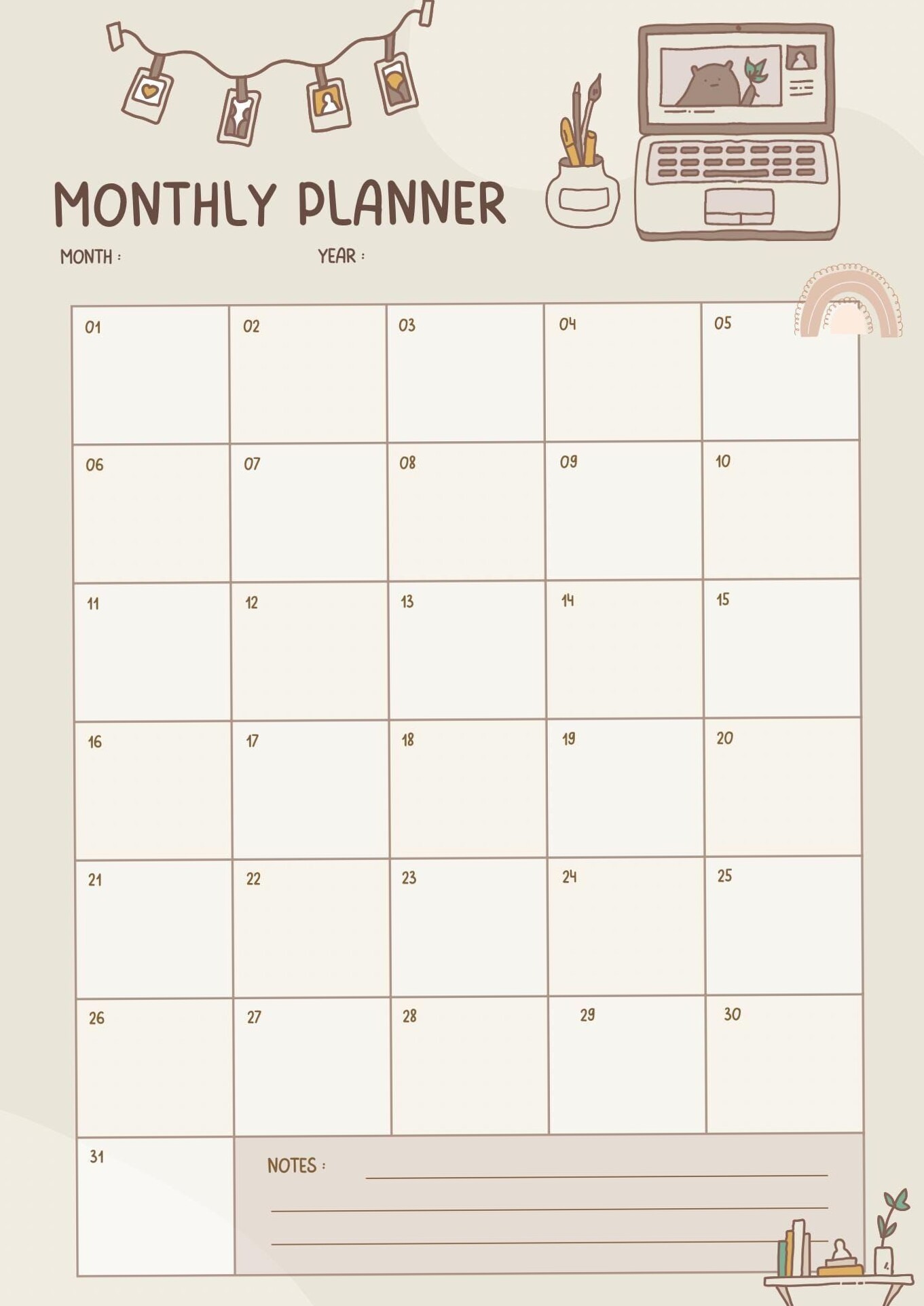 Ästhetischer Monatsplaner | Druckbar & undatierter Kalender | Sofortiger Download — 🥂 💍 dream life manifestation