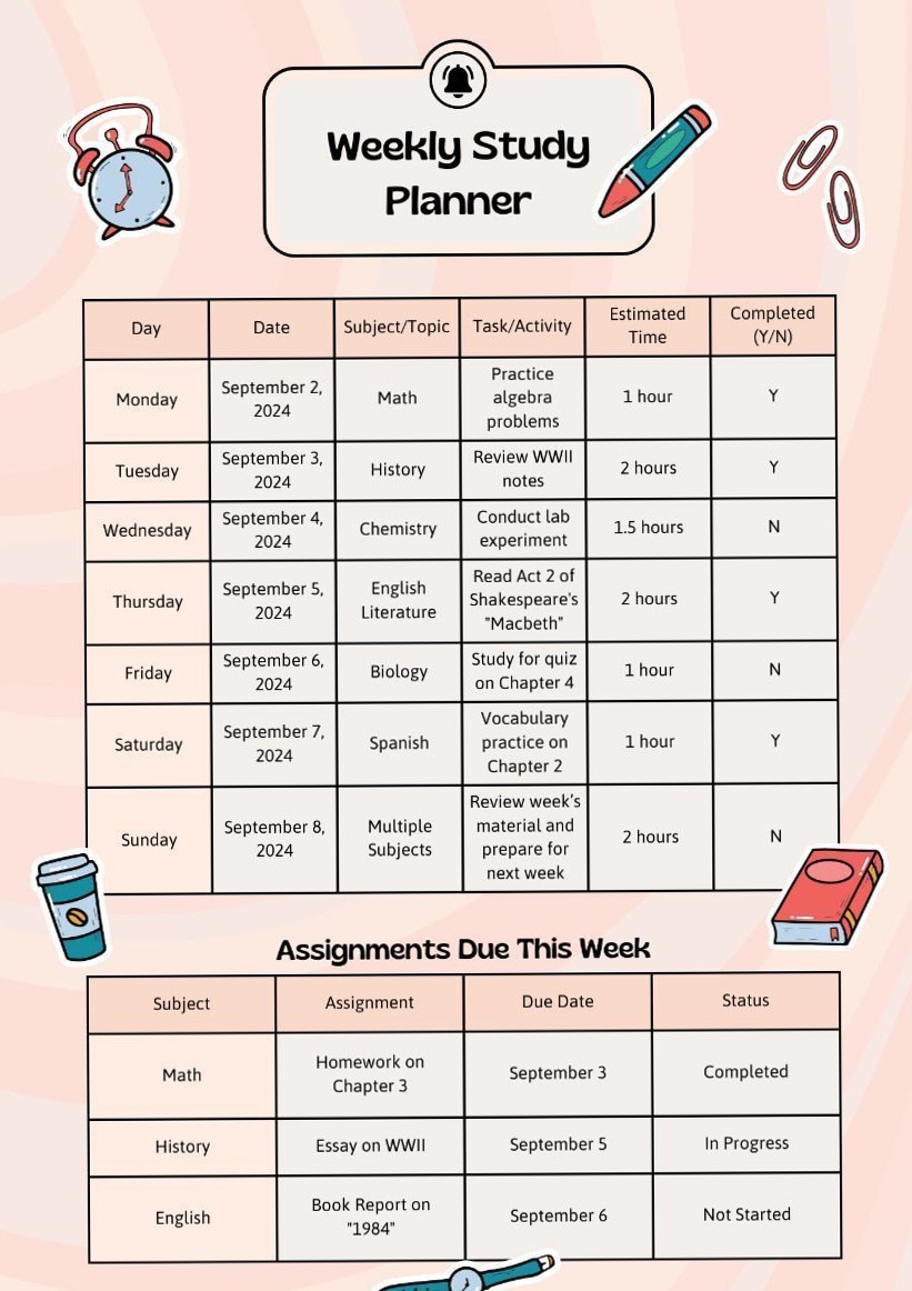 🪄 🪄 Charming Pink Retro Weekly Study Planner A4 | romanticize your routine