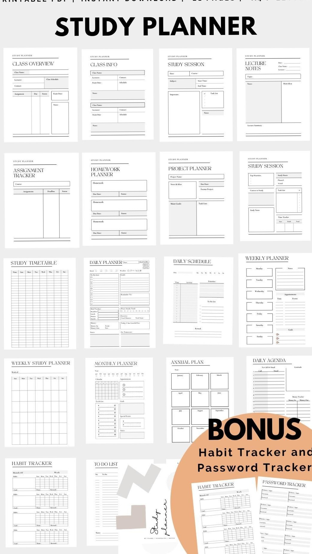 🌸 👰 Complete Study Planner & Exam Organizer Pack | stay inspired all year long