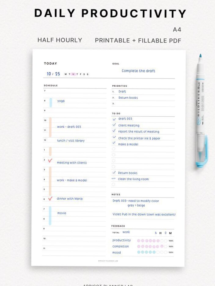 📌 📅 Daily Productivity Planner | Half-Hourly Schedule | DO1P | A4 | Printable PDF | secret to staying productive