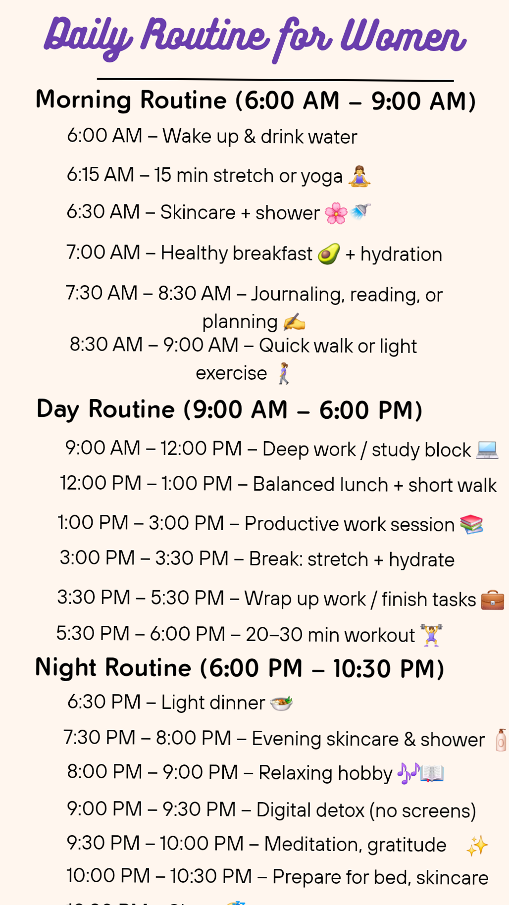📌 📝 Daily Routine for Women: Balance & Wellness from 6 AM to 10:30 PM | stay inspired all year long