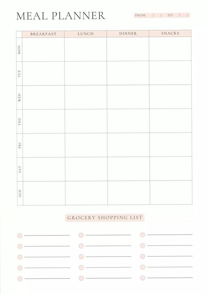 👰 👰 dream life manifestation: Free Weekly Meal Planner & Grocery List Templates
