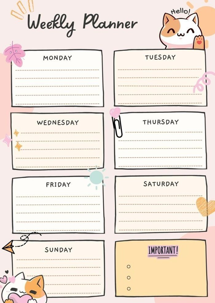 📌 📅 dream life manifestation: Kawaii Weekly Planner Printables 🎀