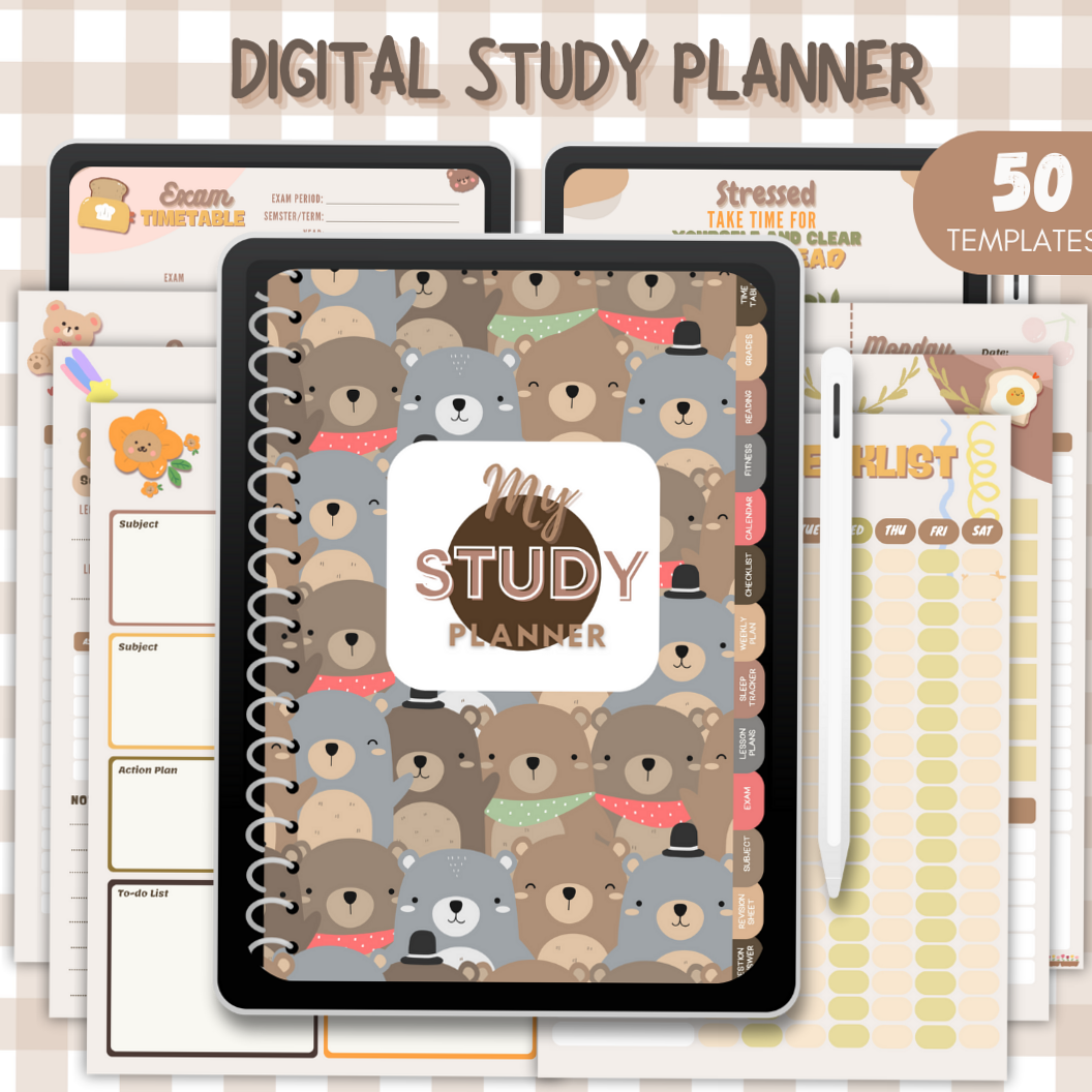 ✨ 🎀 dream life manifestation: Korean Bear Themed Digital Monthly Planner for Students