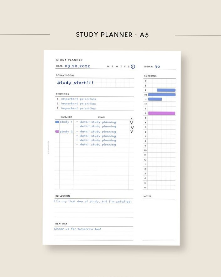 💍 💌 dream life manifestation: Study Planner A5 Printable Inserts | 10-Minute Goal Challenge for Students