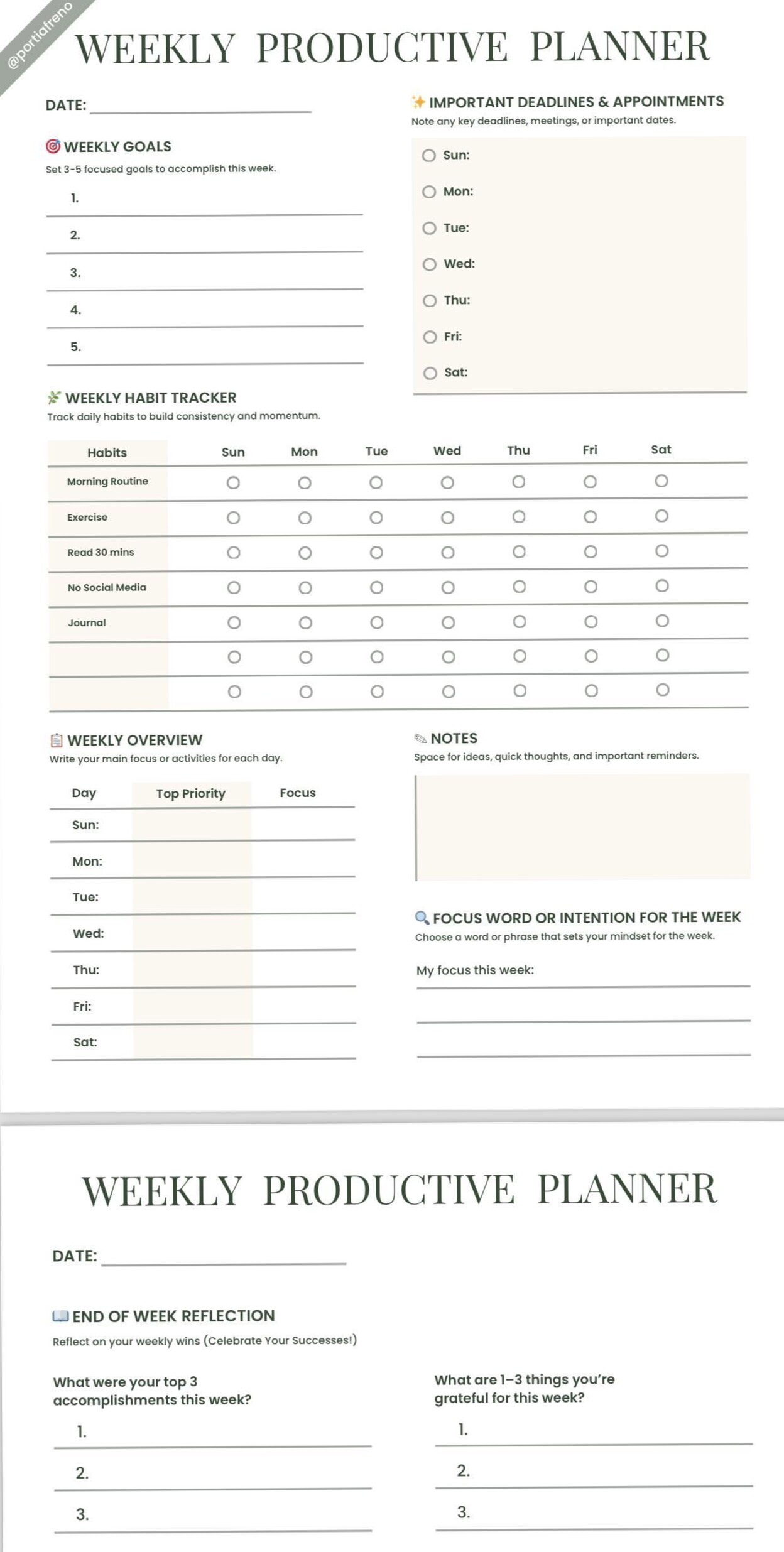 💍 💌 Elegant Minimalist Weekly Planner for Productivity & Reflection | romanticize your routine