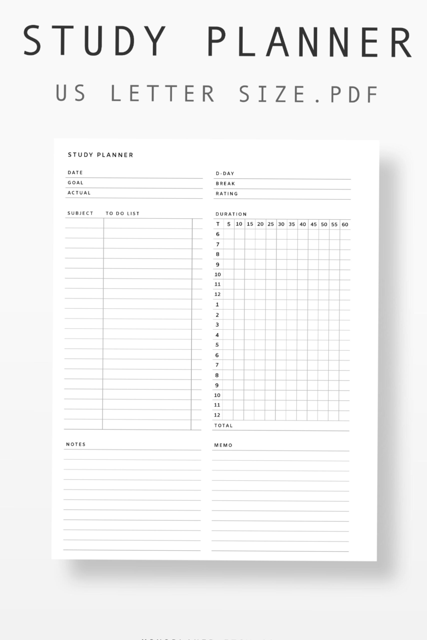 📝 🖇️ essential planning guide: US Letter Study Planner | Daily Tracker & Time Management for Students