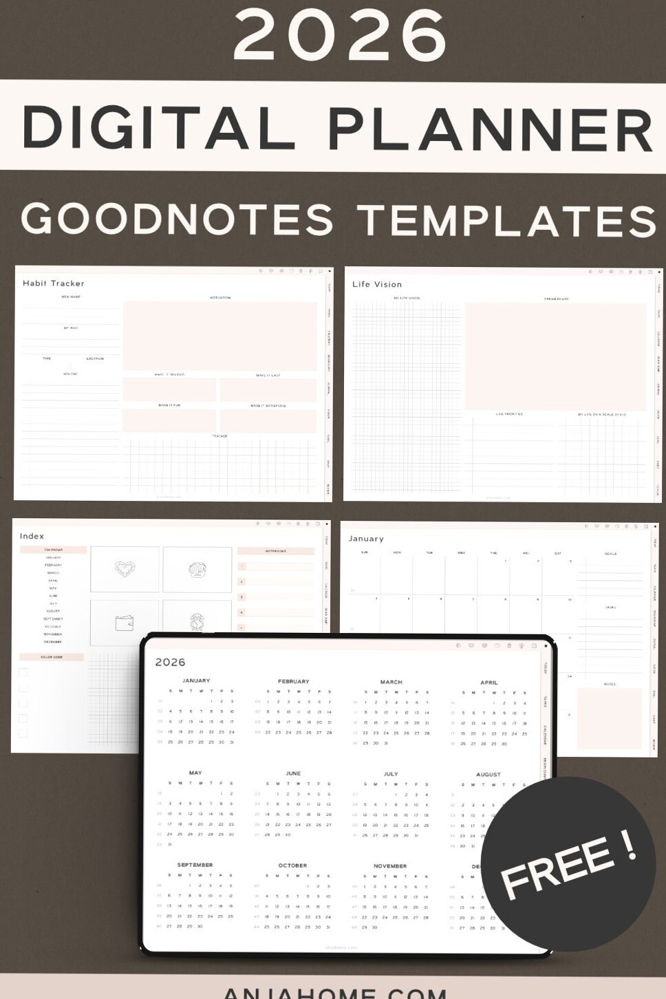 🎀 🕯️ Free 2026 Digital Planner — Minimal Aesthetic GoodNotes Template | dream life manifestation