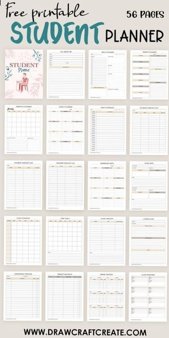🤍 🌿 Free 56-Page Student Planner Printable for Digital Design & Creativity | secret to staying productive