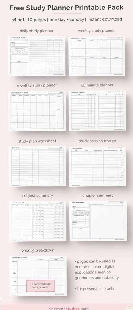 Free A4 Study Planner Printable Pack — 💎 🎨 secret to staying productive