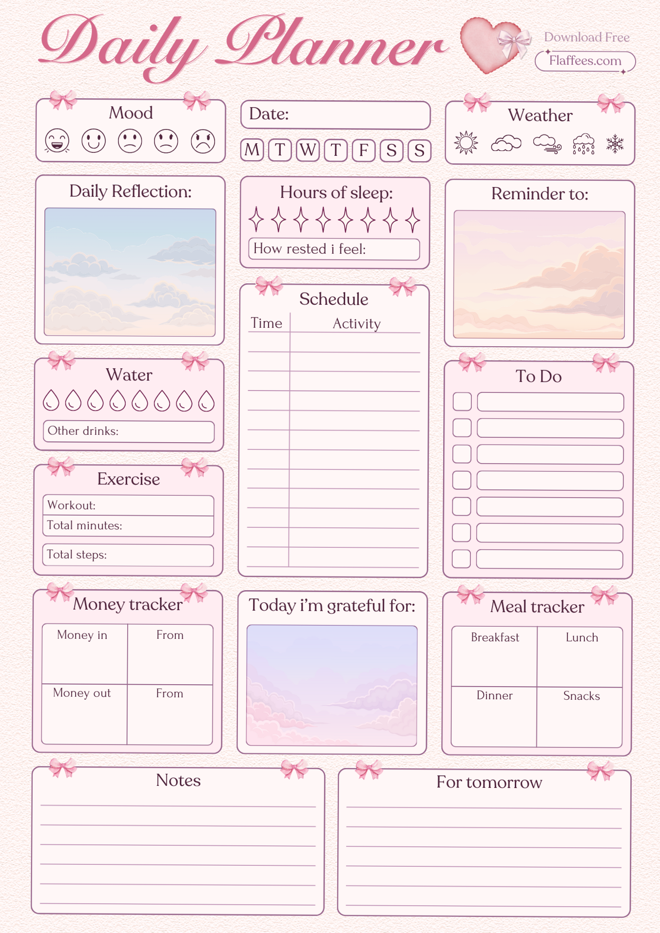 Free Cute Daily Planner Printable & Digital Page — 💍 🍰 dream life manifestation