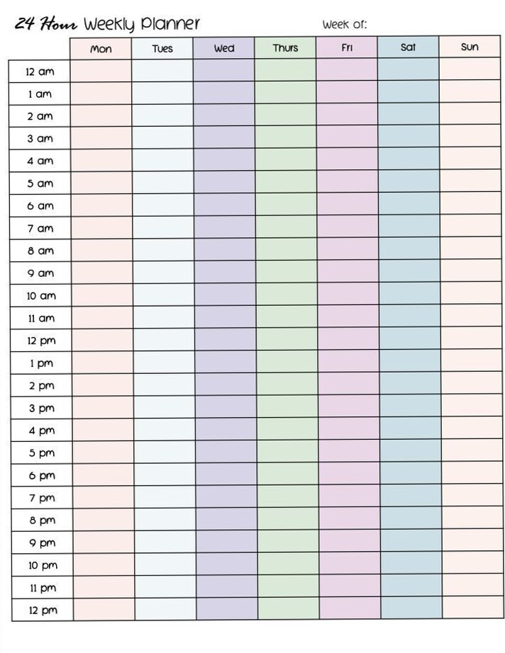 Free Printable 24-Hour Weekly Calendar Page — 📍 💎 romanticize your routine
