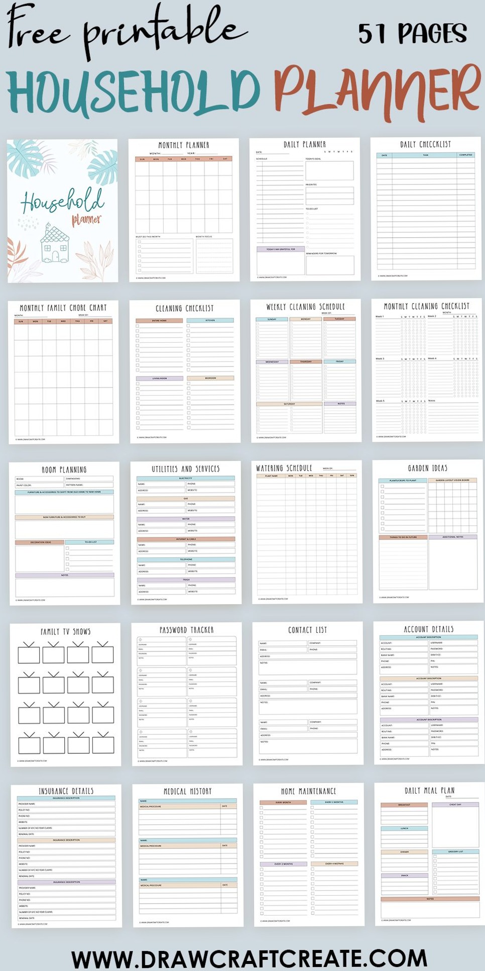 Free Printable Household Planner – 51 Pages — 🥂 🌸 dream life manifestation
