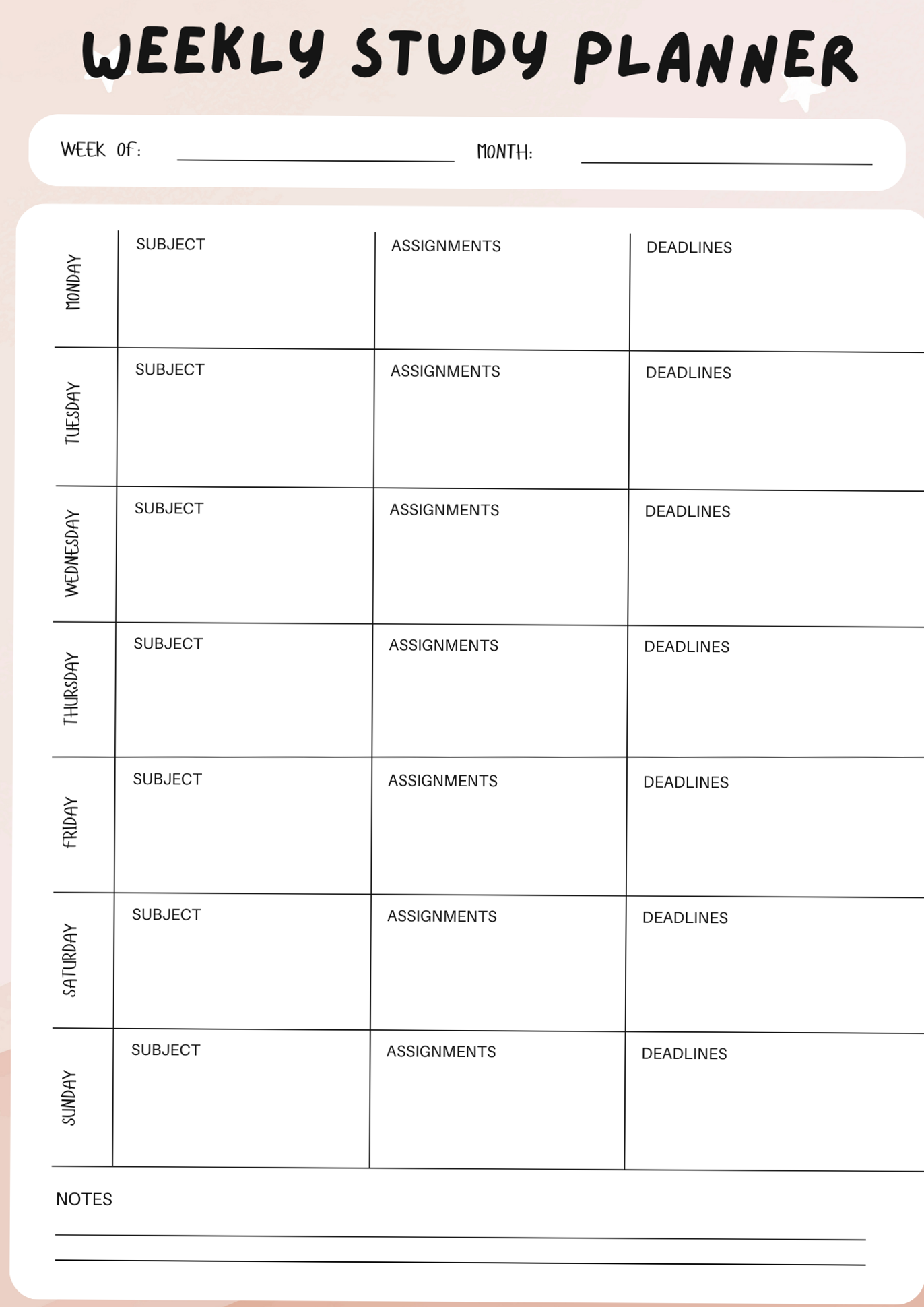 Free Weekly Study Planner Printable for Organisation — 📁 📝 romanticize your routine