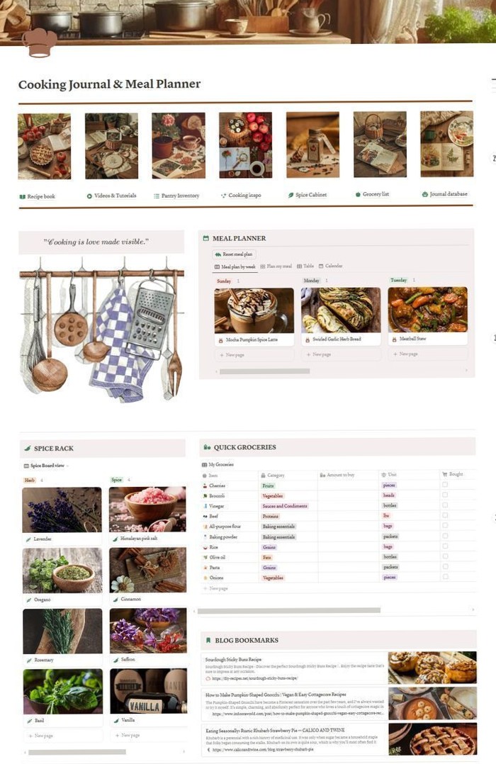 🤍 🌿 game-changing digital system: Notion Recipes Page Daily Budget Planner Template
