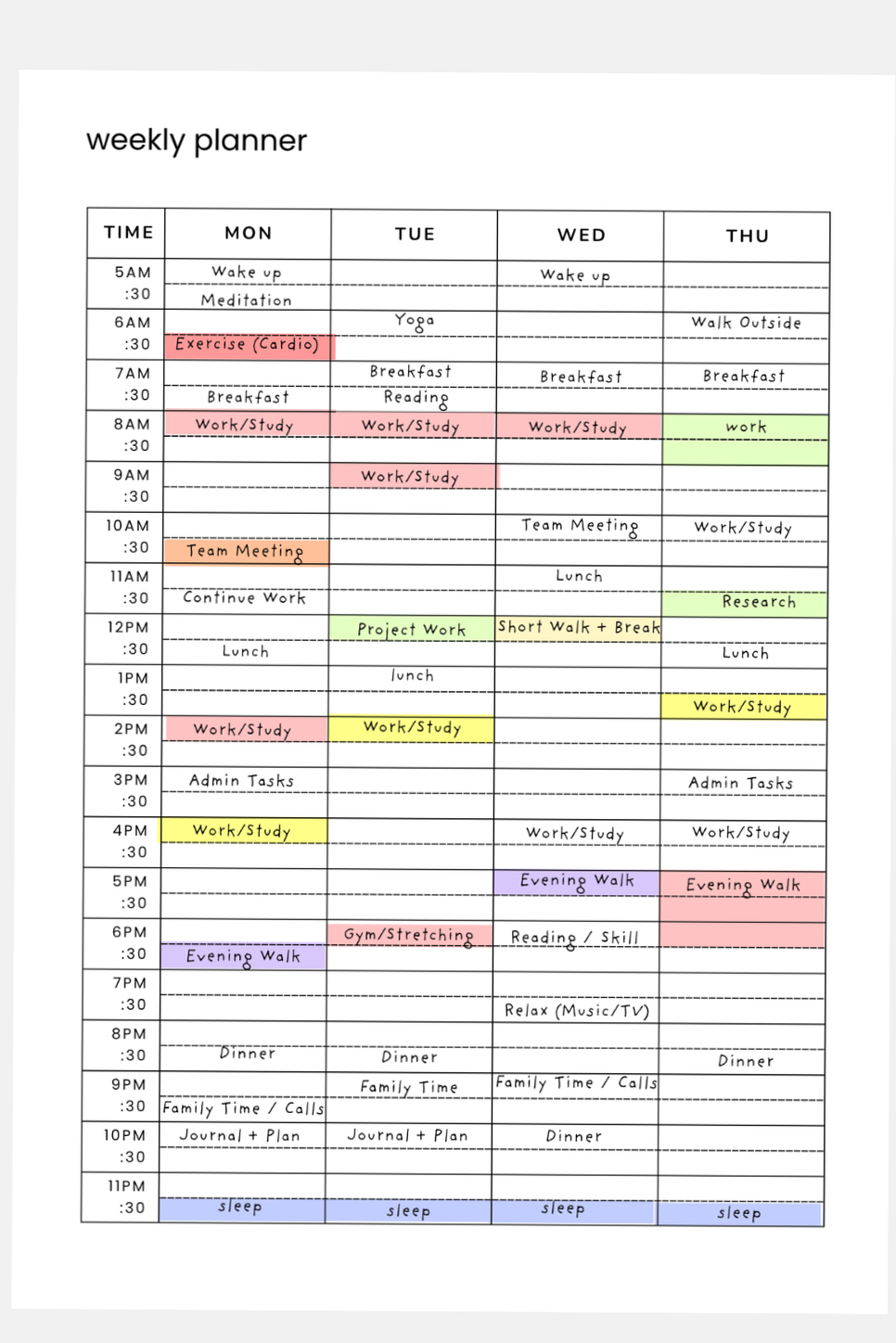 Half-Hour Weekly Planner Printable | Time Blocking Schedule — 🍰 🥂 romanticize your routine