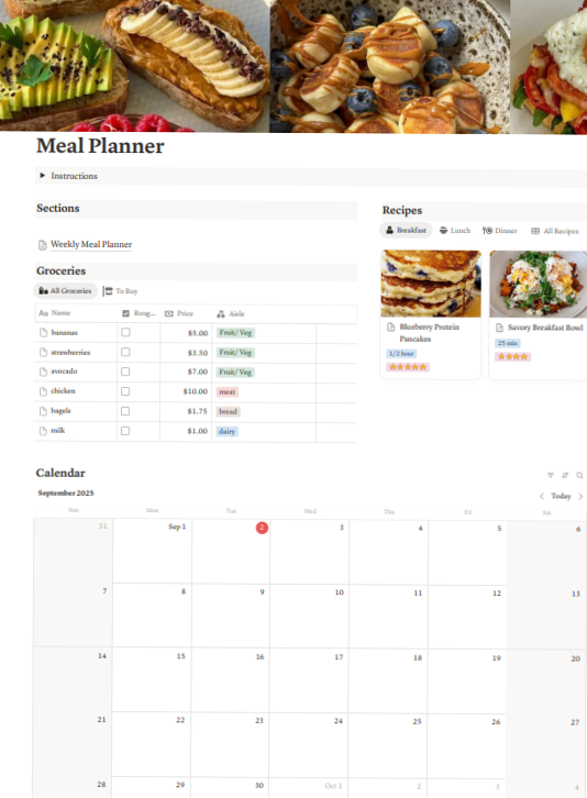 Healthy Eats Meal Planner — Notion Food & Fitness Tracker — 💍 🌸 ultimate printable checklist