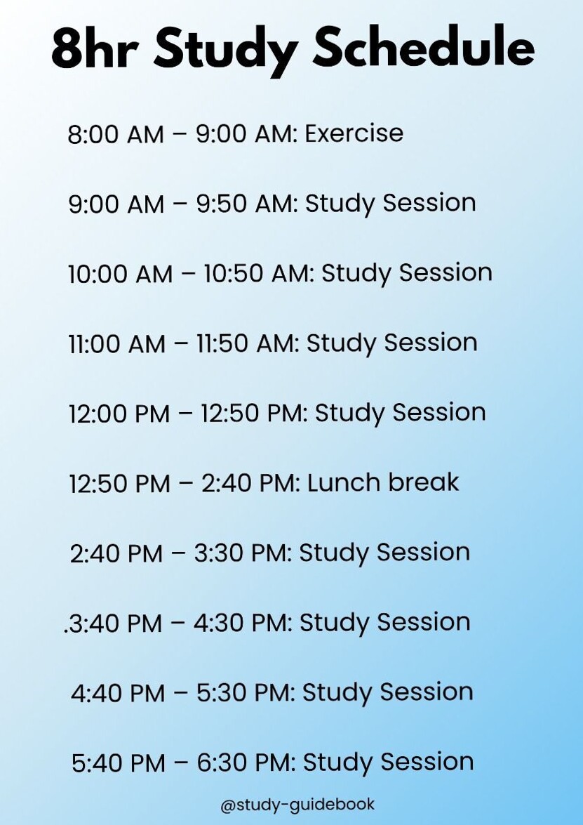 Ideal 8-Hour Study Schedule for Maximum Productivity — 🌈 🪄 romanticize your routine