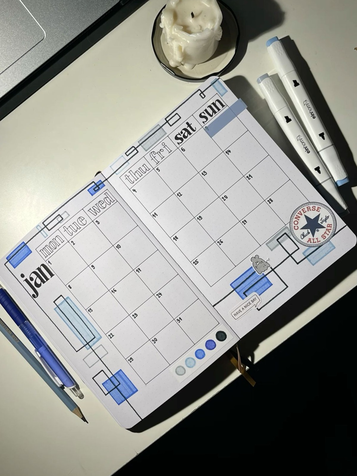 January Monthly Bullet Journal Spread — 🌸 🥂 stay inspired all year long