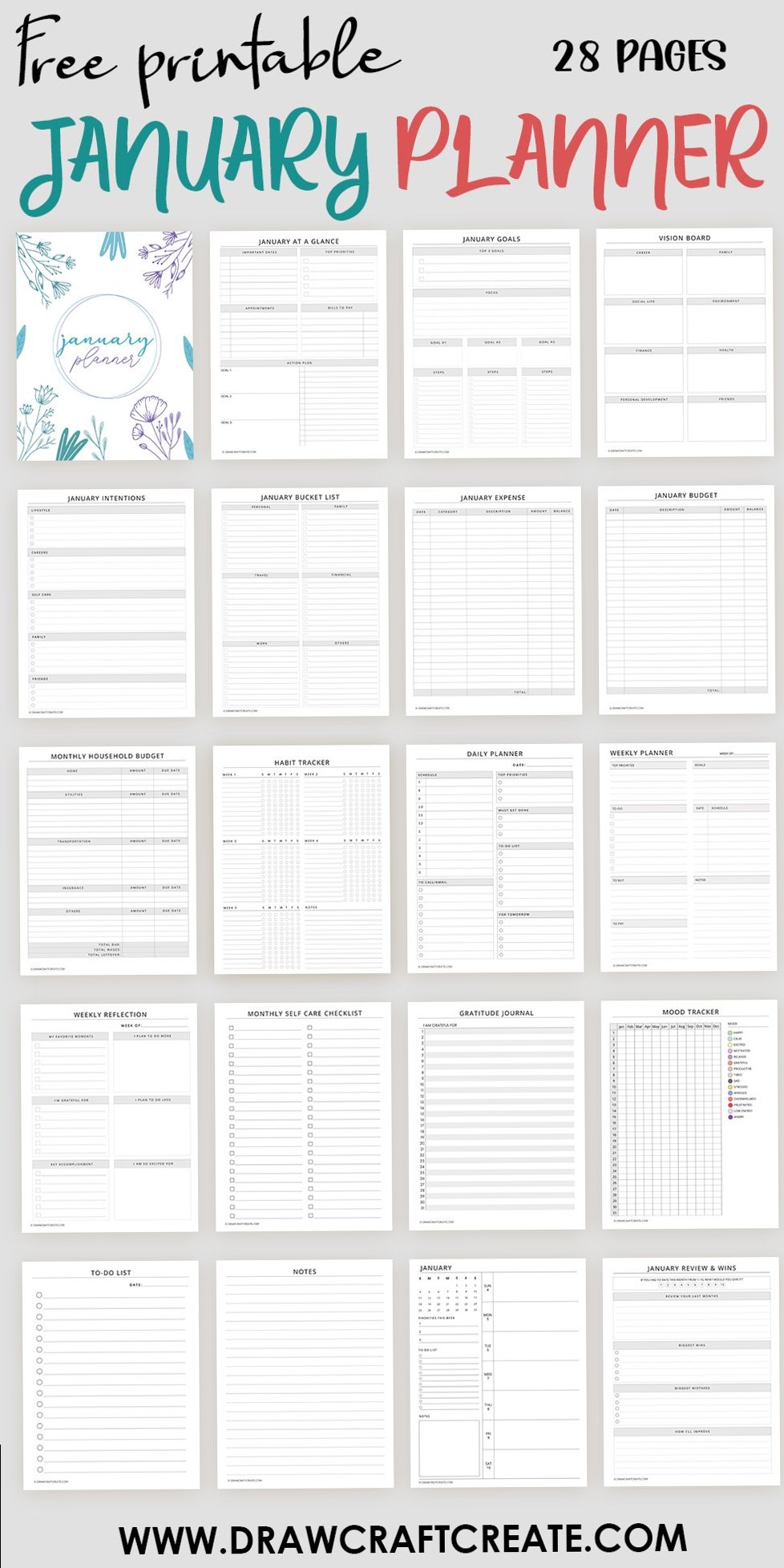 January Planner PDF — 28 Pages Free Printable — 🎀 ☁️ secret to staying productive