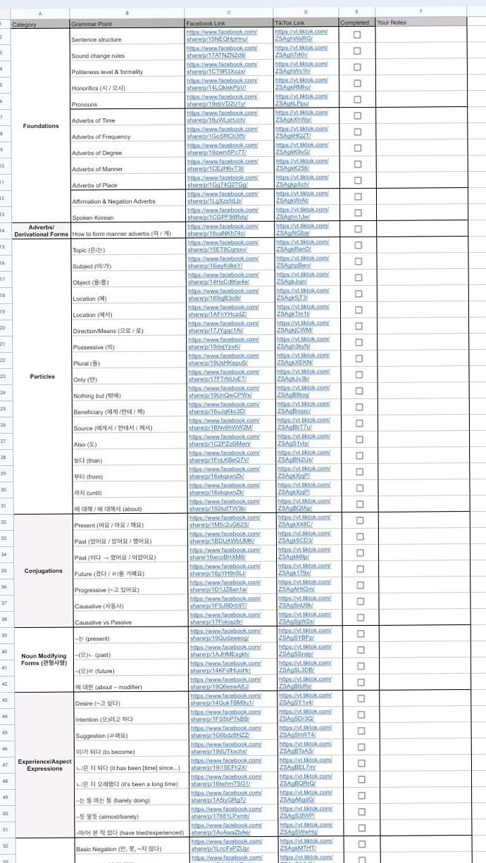 Korean Grammar Planner for Language Learners — 📅 📁 no-stress tracker