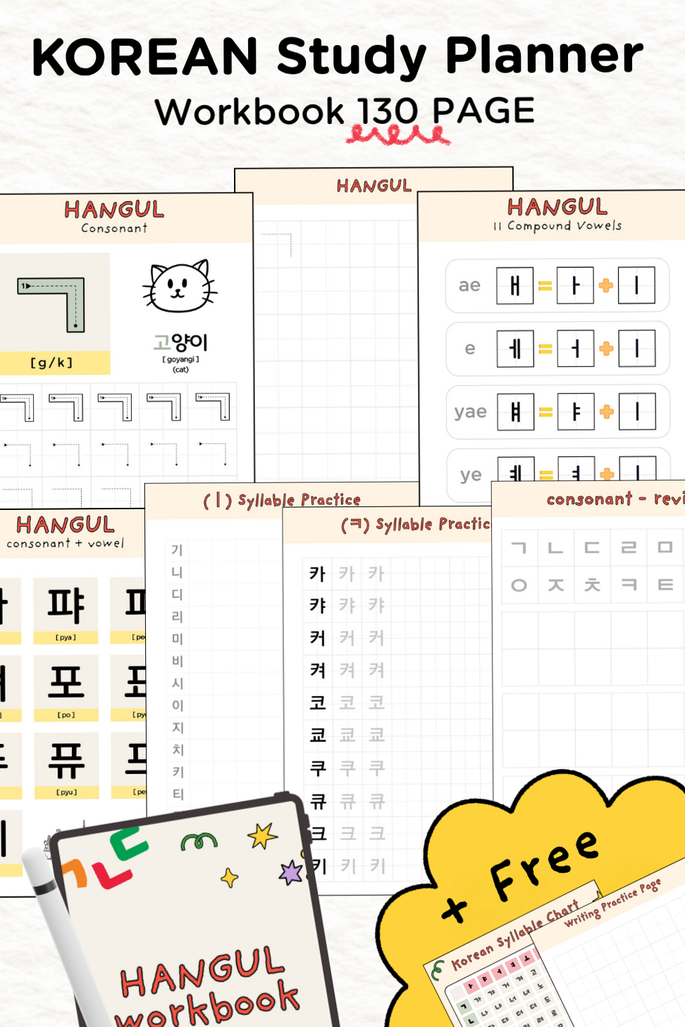 Learn Korean Hangul Workbook – Printable PDF & Digital Download | Alphabet Chart & Writing Practice — 📝 🖇️ romanticize your routine