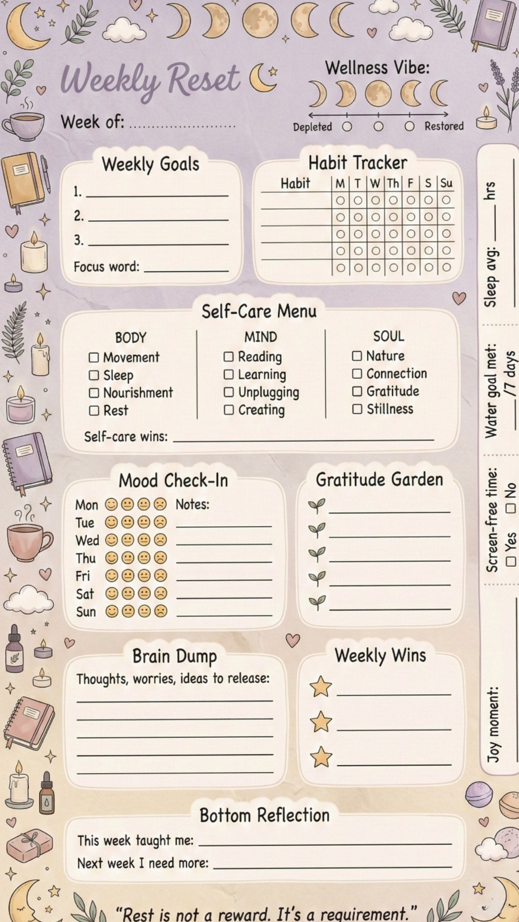 🎀 🌿 Mindful Planner Template with Gratitude & Wellness Tracker | ultimate printable checklist