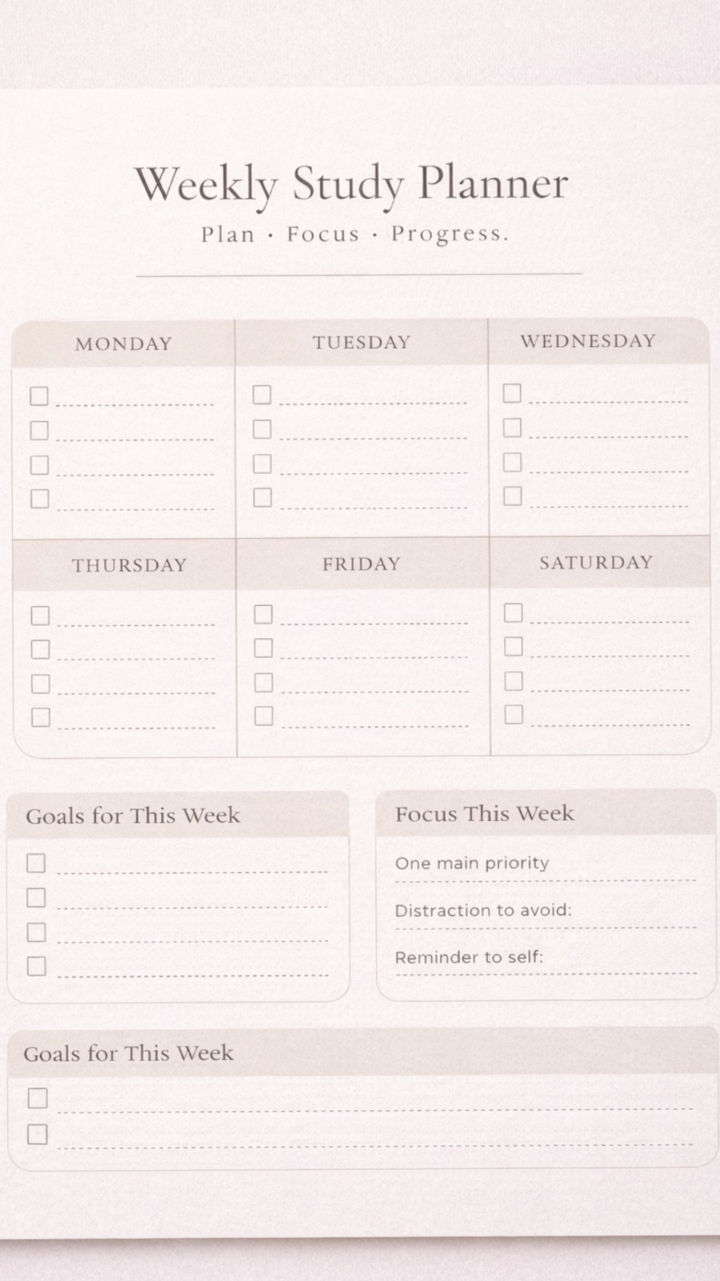 Minimal Weekly Study Planner Printable | Aesthetic Study Planner for Students & Productivity — 📍 🎨 stay inspired all year long
