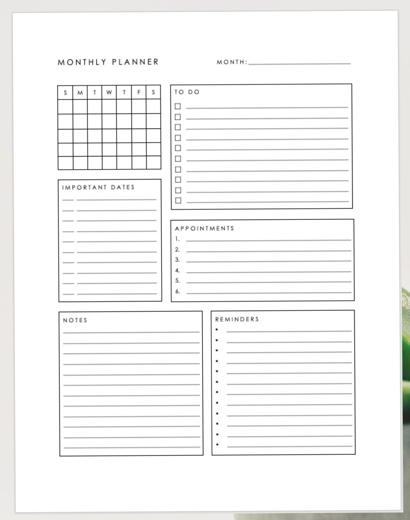 Minimalist Monthly Planner — Printable & Downloadable — 💌 💌 romanticize your routine
