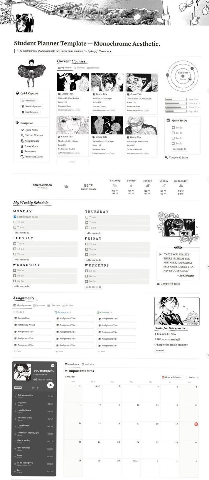 Monochrome Student Planner: Notion Academic Templates — 🎨 🌈 pro digital dashboard