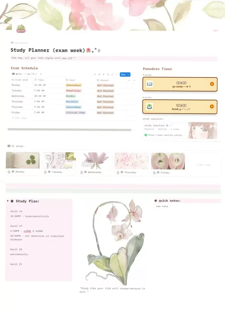 Notion Template for Exam Week 📚✨ — 🤍 🎀 game-changing digital system