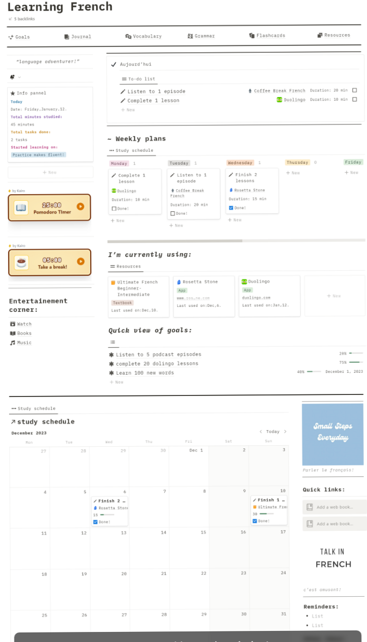 🎨 🪄 only tool for life admin: Language Learning Notion Template for Korean, French & Study Plans