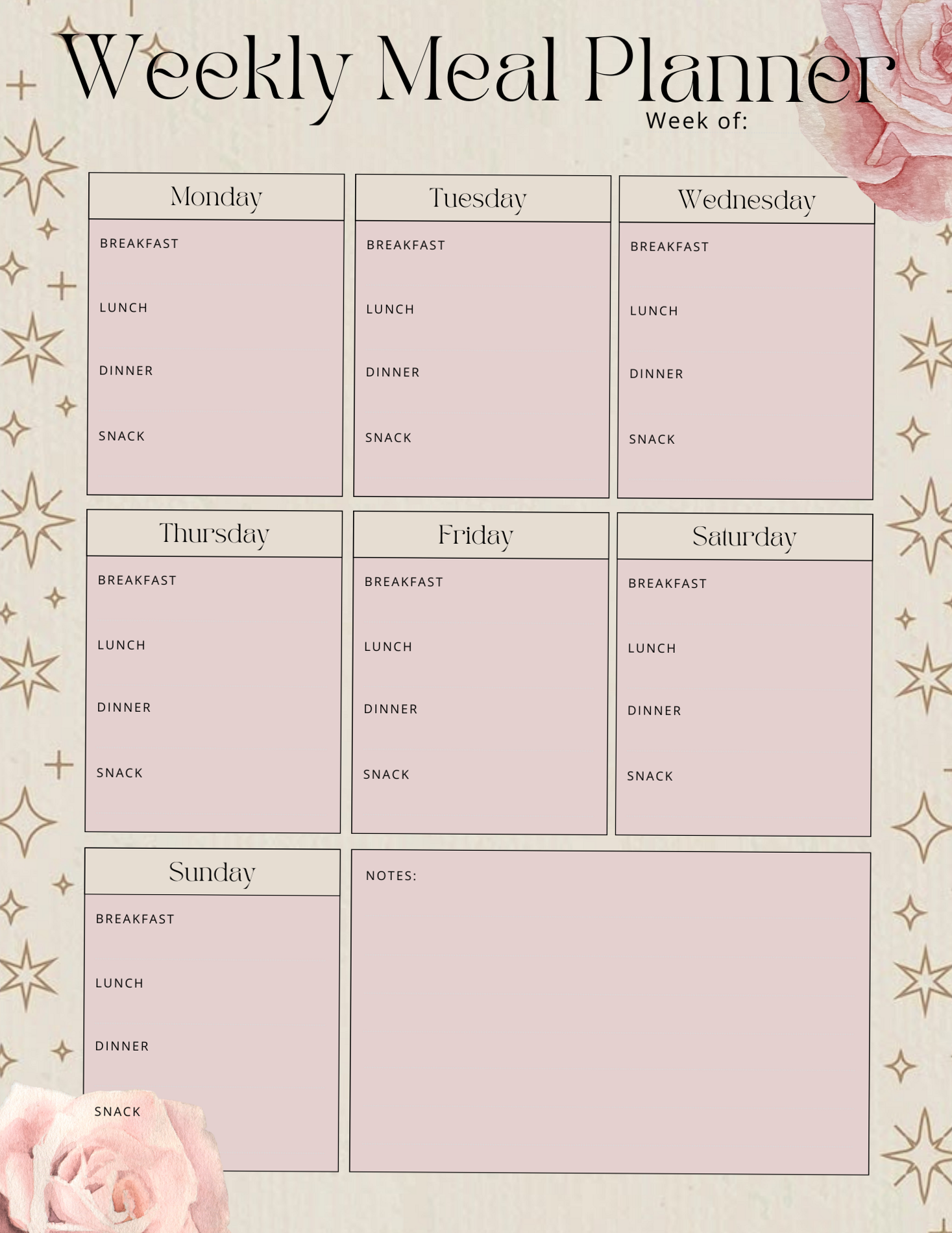 📝 📁 Pink/Gold Meal Planner | Digital Design | Creative Assets | romanticize your routine