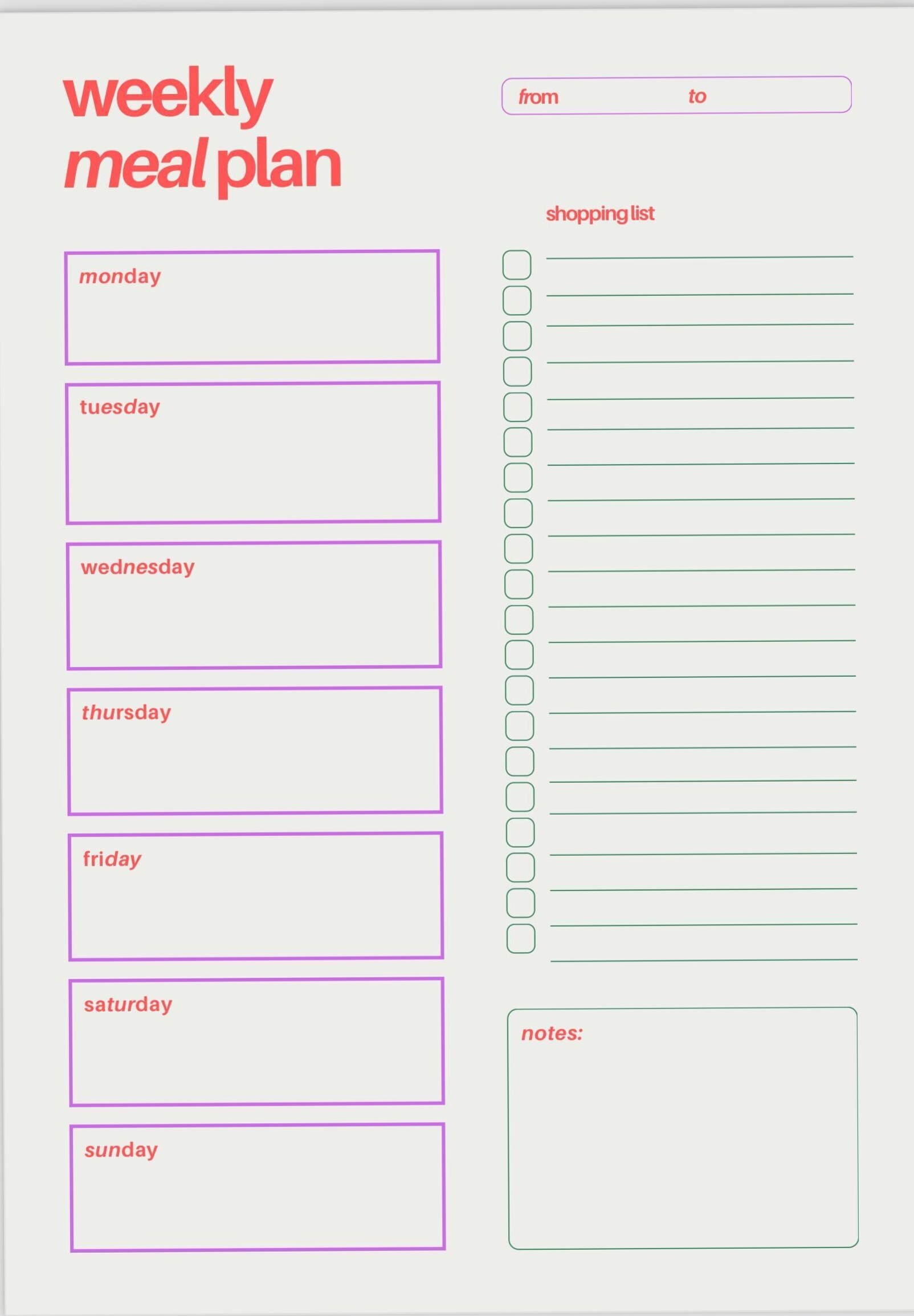 🎀 🌿 Plan Meals on A4 Print Design | Creative Planner Asset | dream life manifestation