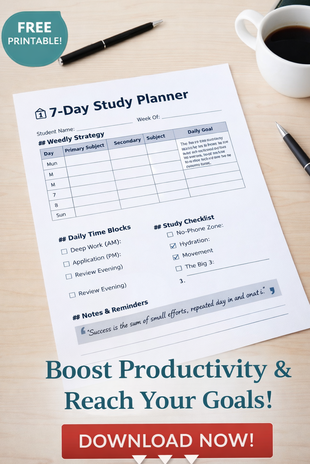 💍 🌸 Plan Your Week Better with This Free 7-Day Study Planner | dream life manifestation